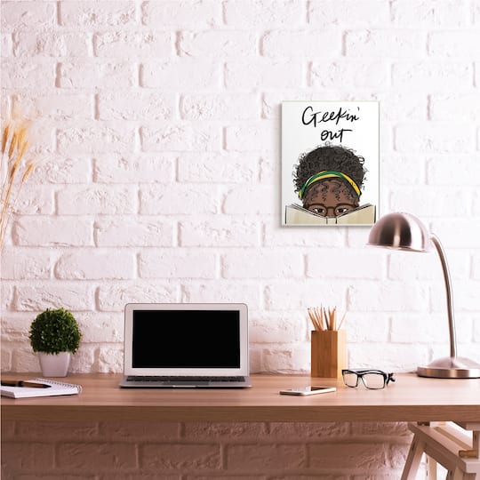 Stupell Industries Geekin' Out Phrase Woman Reading Book Wall Plaque